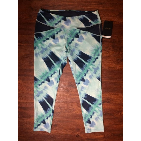 Asics Women's Reversible Running Capris Large- Blue Abstract Print