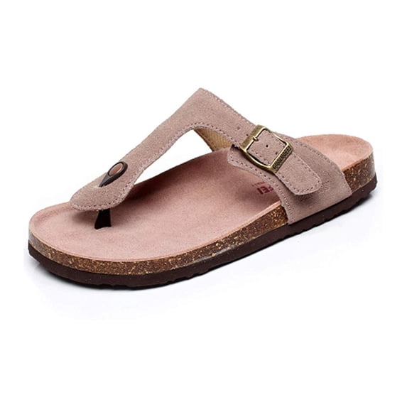 Asifn Women Slide Men Cork Sandal Flat Adjustable Leather Casual Open Toe Shoes Flip-flops Summer 6 Men Brown