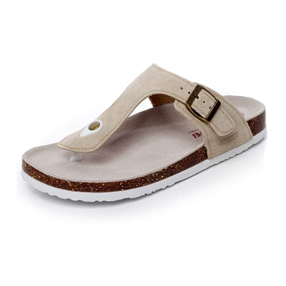 Asifn Women Slide Men Cork Sandal Flat Adjustable Leather Casual Open Toe Shoes Flip-flops Summer 8.5 Men White