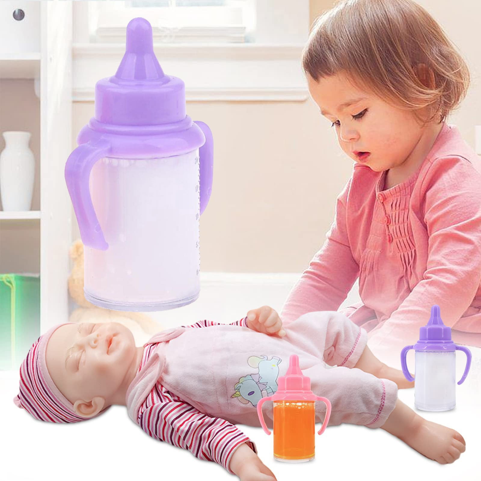 Asija 2pcs Baby Dolls Feeding Bottle Set Doll Accessory Disappearing