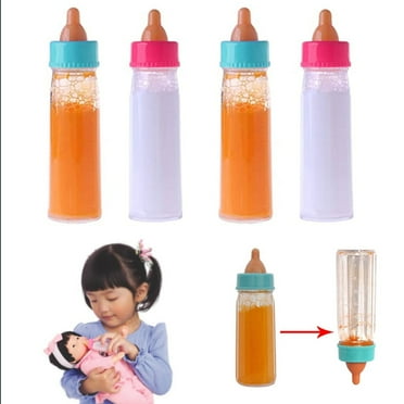 Asija 4 Pc Baby Dolls Feeding Bottle Set Disappearing Milk Pretend Play Toy，Baby Doll Accessories