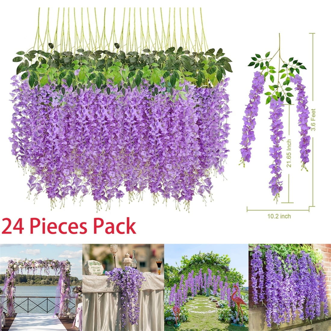 Asija Flowers 24pcs Wisteria Hanging Flowers Artificial Purple Flower ...
