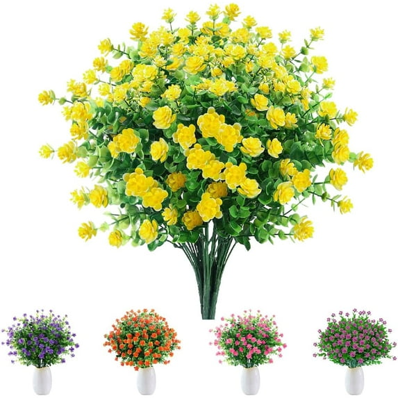 Asisol 12 Bundles Artificial Flowers Fake Lavender Flower UV Resistant Shrubs Plastic Plants for Outdoor Indoor Home Garden Porch Wedding Party Decor (2# Yellow)