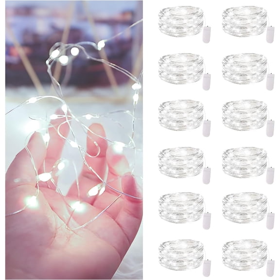 Asisol 12 Packs Fairy Lights, Battery Operated 7FT 20LED Waterproof Firefly String Lights, Starry Lights for Jar Birthday Wedding Party Bedroom Valentine's Day Decor (Cool White)