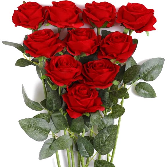 Asisol 12Pcs Artificial Roses Flowers, Realistic Blossom Roses, Real Touch Silk Rose, Fake Flower Bouquets with Long Stem for Valentine's Day Home Wedding Party Mother Day Decoration
