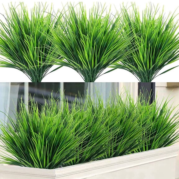 Asisol 16 Pcs Artificial Wheat Grass Plants Outdoor, UV Resistant Grass Artificial Greenery Stems Plastic Shrubs
