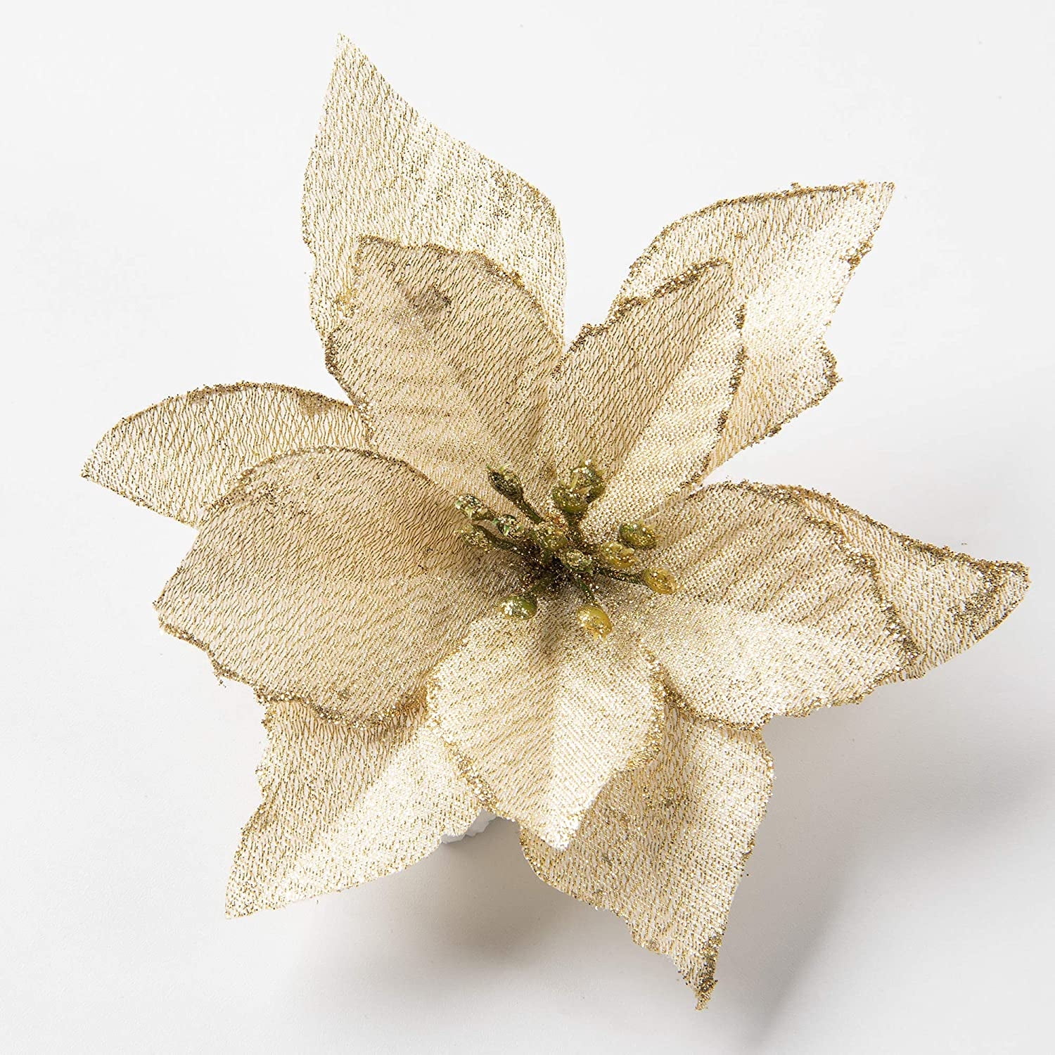 Asisol 20PCS Poinsettia Christmas Decorations, Poinsettia Christmas Tree Ornaments Glitter Artificial Poinsettia Flowers Xmas Indoor Decorations (Gold)