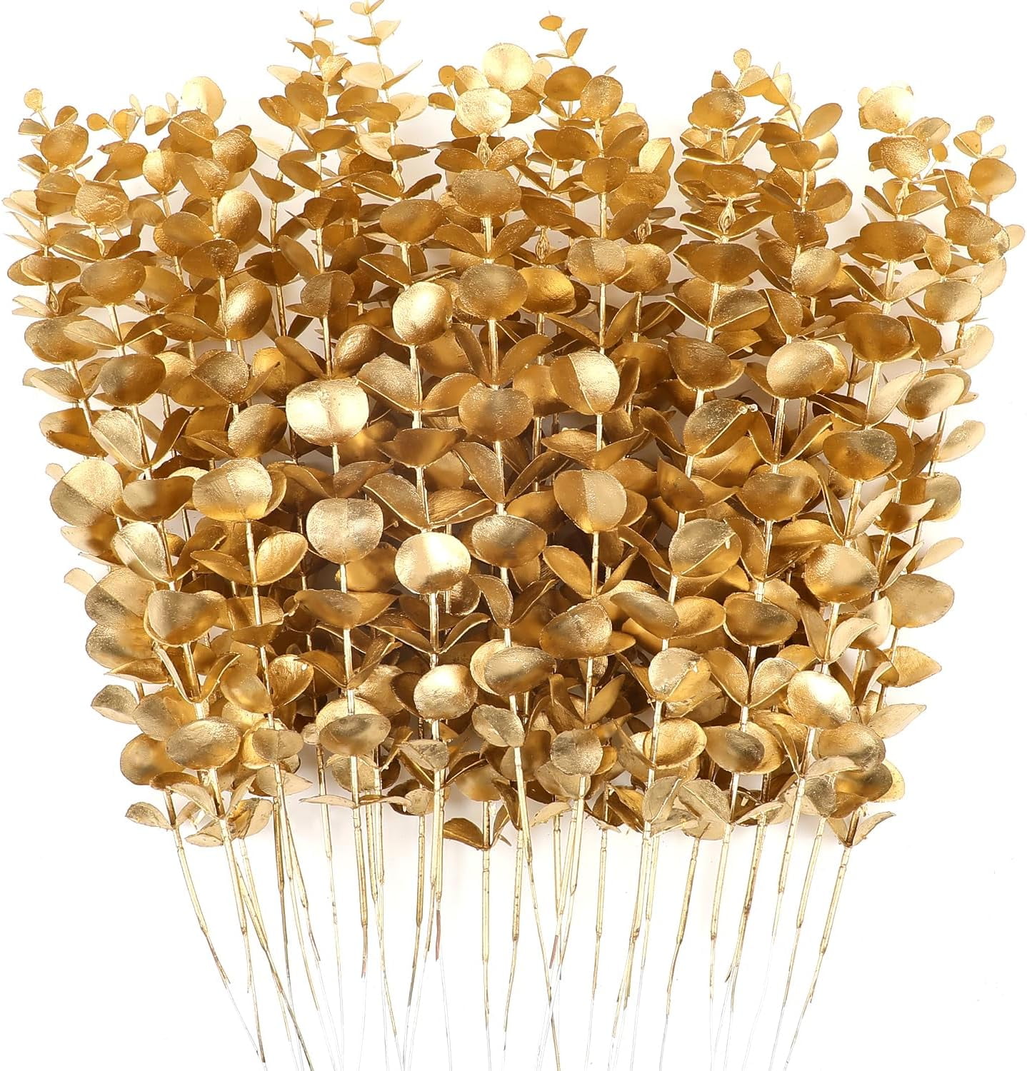 Asisol 40 Pieces Gold Artificial Eucalyptus Stems, Gold Leaves Artificial Flowers Fall Floral Arrangement Artificial Eucalyptus Flower for Gold Decor Wedding Party Bouquet Home Décor