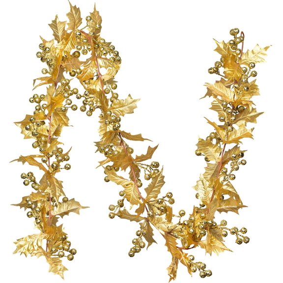 Asisol 6 Feet Gold Berry Christmas Garland, Flexible Artificial Berry Garland for Home Fireplace Decoration Christmas New Year Holiday Indoor Outdoor Decor