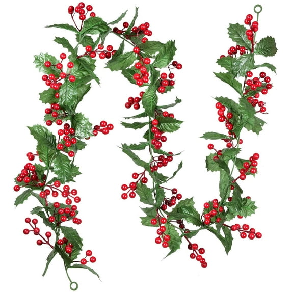 Asisol 6 Feet Red Berry Christmas Garland, Flexible Artificial Berry Garland for Home Fireplace Decoration Christmas New Year Holiday Indoor Outdoor Decor