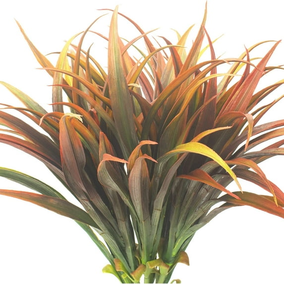Asisol 6pcs Artificial Fall Fake Grass Plants Faux Greenery Plastic Plant Outdoor UV Resistant Shrubs for Garden Porch Window Box Home Decor (Red)