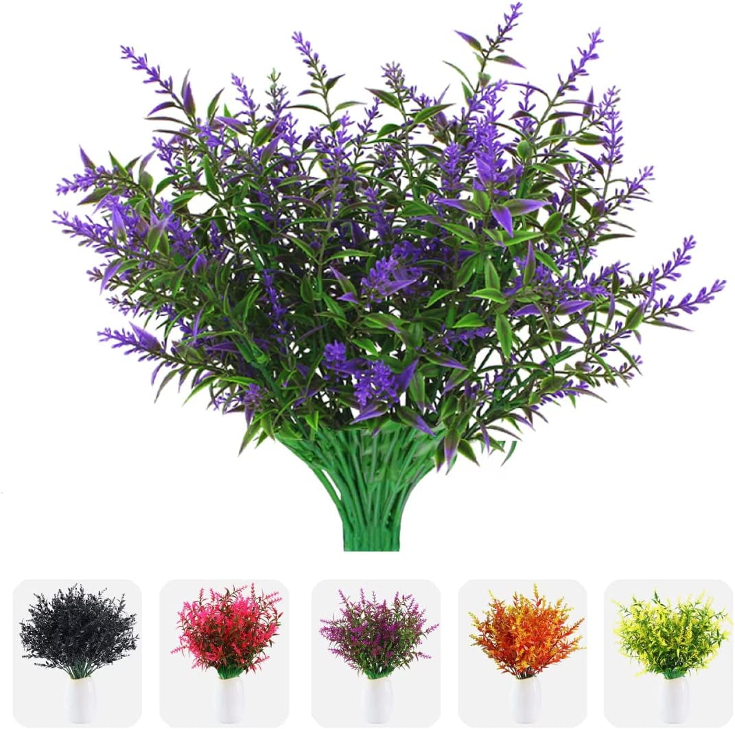 Asisol 8PCS Artificial Flowers UV Resistant Fake Lavender Flower Shrubs ...