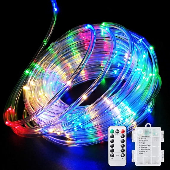 Asisol Christmas LED Rope Lights Indoor Outdoor, Battery Operated 23ft 50 LED Waterproof String Lights 8 Modes Lighting with Remote for Christmas Party Garden Home Decoration