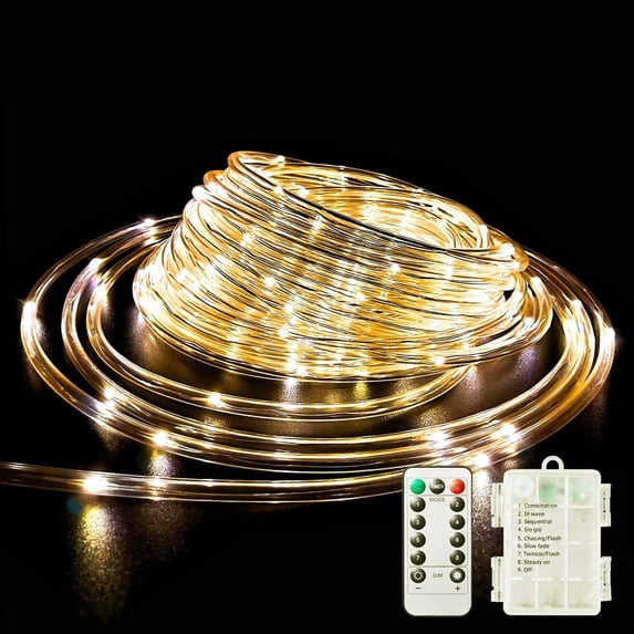 Asisol Christmas LED Rope Lights Indoor Outdoor, Battery Operated 23ft 50 LED Waterproof String Lights 8 Modes Lighting with Remote for Christmas Party Garden Home Decoration