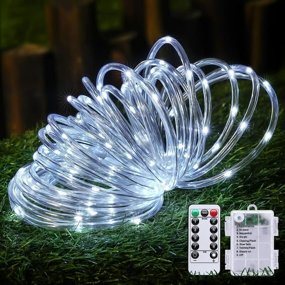 Asisol Christmas LED Rope Lights Indoor Outdoor, Battery Operated 23ft 50 LED Waterproof String Lights 8 Modes Lighting with Remote for Christmas Party Garden Home Decoration