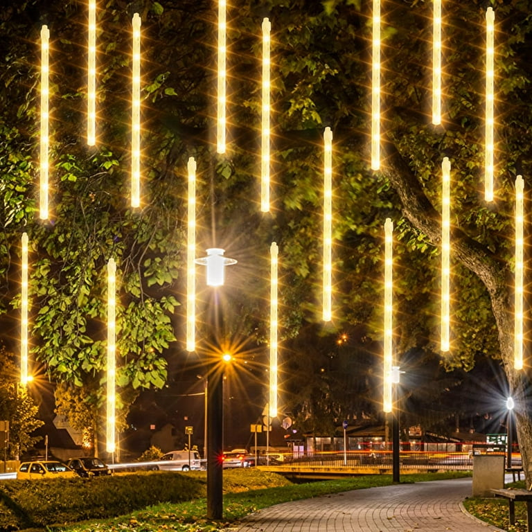 Asisol Christmas Light Meteor Shower Rain Lights 20 Inch 8 Tubes Waterproof Plug in Falling Rain Lights Christmas Decorations for Xmas Bushes Tree
