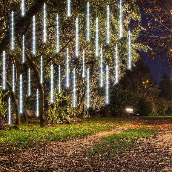 Morttic Christmas Light, Meteor Shower Rain Lights 20 Inch 8 Tubes, Waterproof Plug in Falling Rain Lights Christmas Decorations for Xmas Bushes Tree Yard Party Outdoor Decor (Cool White)