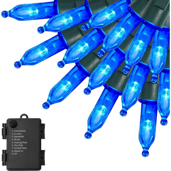 Asisol Christmas Lights, 50-Count Battery Operated Christmas Mini String Light with 8 Modes, 16 ft Fairy Lights for Christmas Tree Wreath Garden Decorations (Blue)