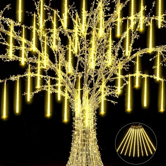 Asisol Christmas Lights Meteor Shower Rain Lights, 8 Tube 192 LEDs Icicle Lights Outdoor Raindrop Lights for Xmas Halloween 30cm Wedding Party Tree Holiday Decoration(Warm White)