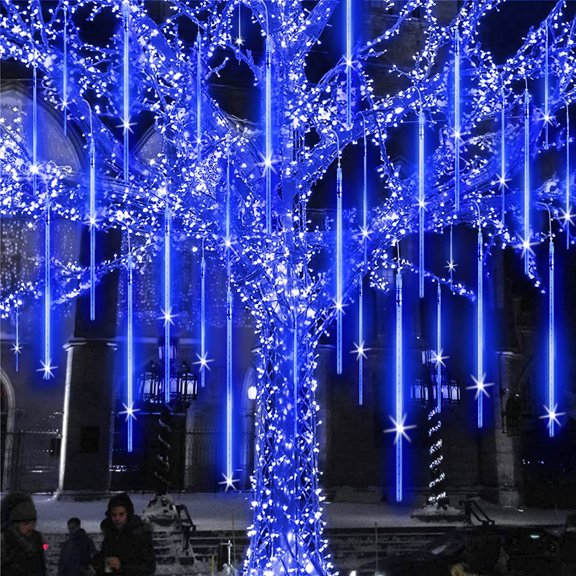 Asisol Christmas Meteor Shower Lights, 12 inch 80 Tube 192 LEDs Falling Rain Lights, Raindrop Snowfall Icicle Lights for Tree Yard Party Patio Christmas Outdoor Decoration , Blue