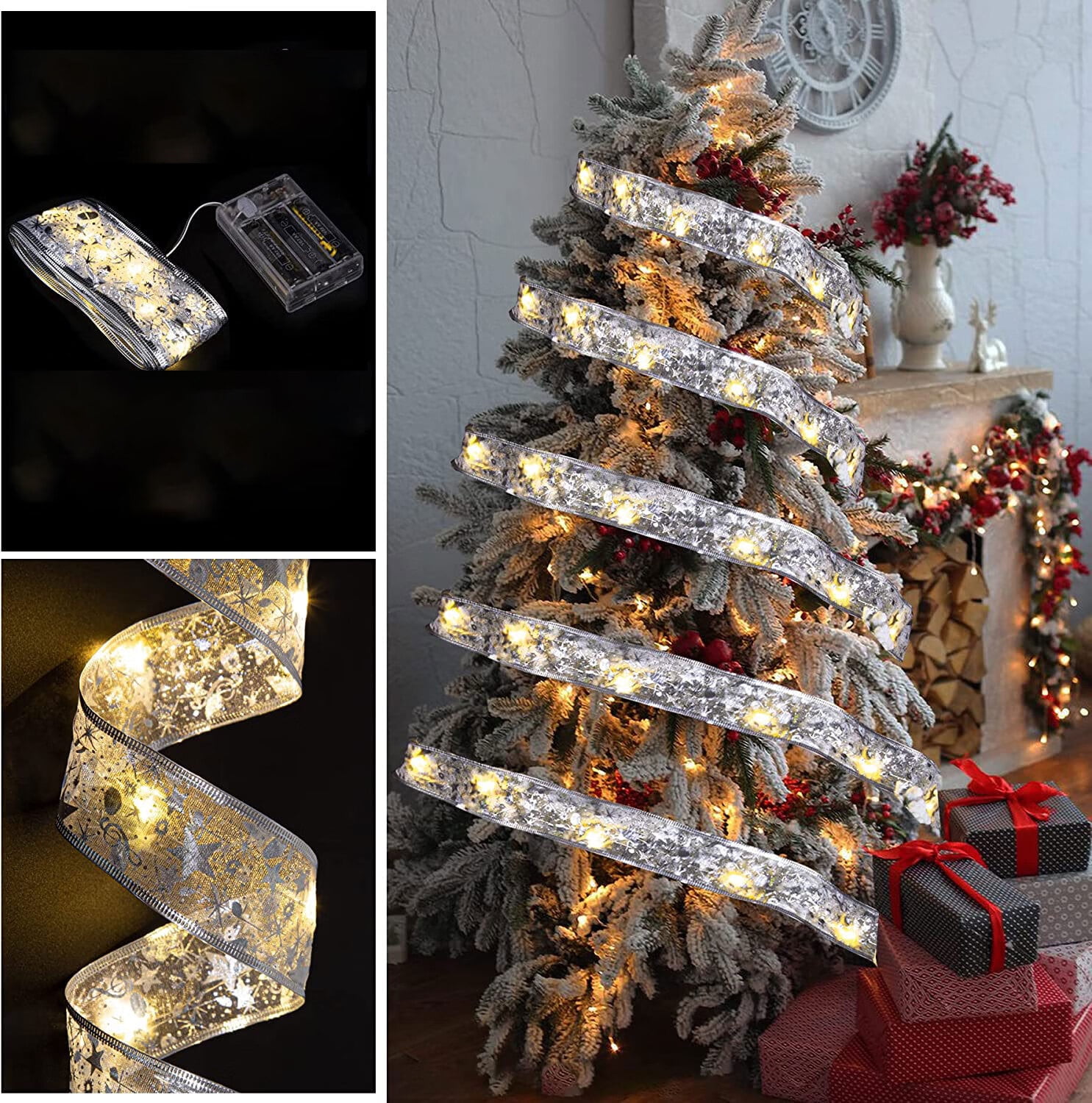 Asisol Christmas Ribbon Lights, 16.5FT 50 LED Battery Powered Copper ...