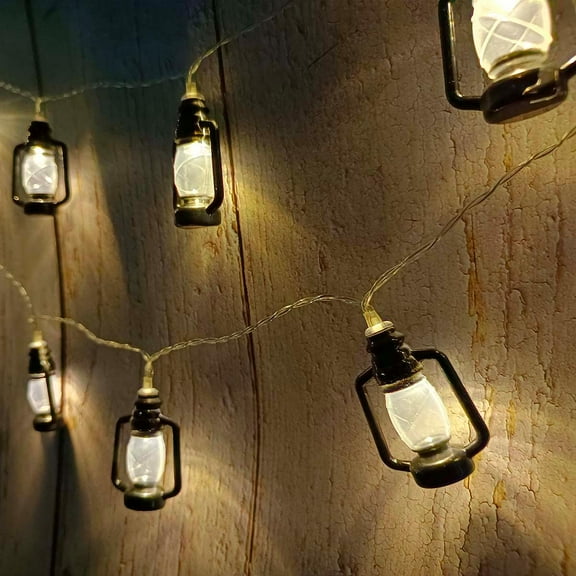 Asisol Fairy Lantern String Lights Battery Powered 10FT 20 LEDs Mini Vintage Decorative Kerosene String Lights for Patio Garden Home Camping Holiday Decoration (Black)