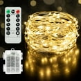 thumbnail image 1 of Asisol Fairy Lights, 33ft 100 LED Battery Operated Waterproof String Lights with Remote, Timer & 8 Lighting Modes for Indoor Outdoor Wedding Party Decorations, Warm White, 1 of 7