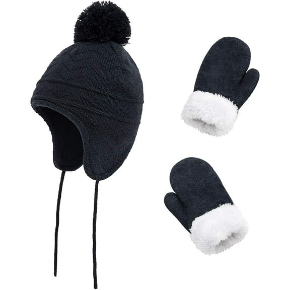Asisol Kids Girls Winter Knitted Hat Gloves Mittens Sets Earflaps Toddler Beanie Hats Caps for Children Boys Girls