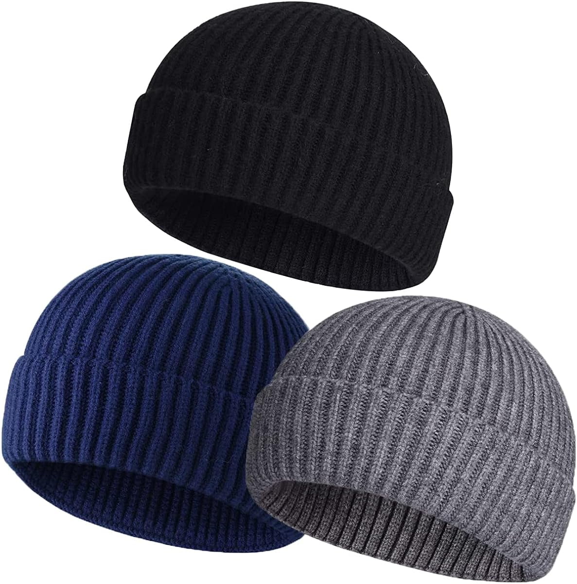 Asisol Men's Short Fisherman Beanie, Swag Wool Knit Cuff