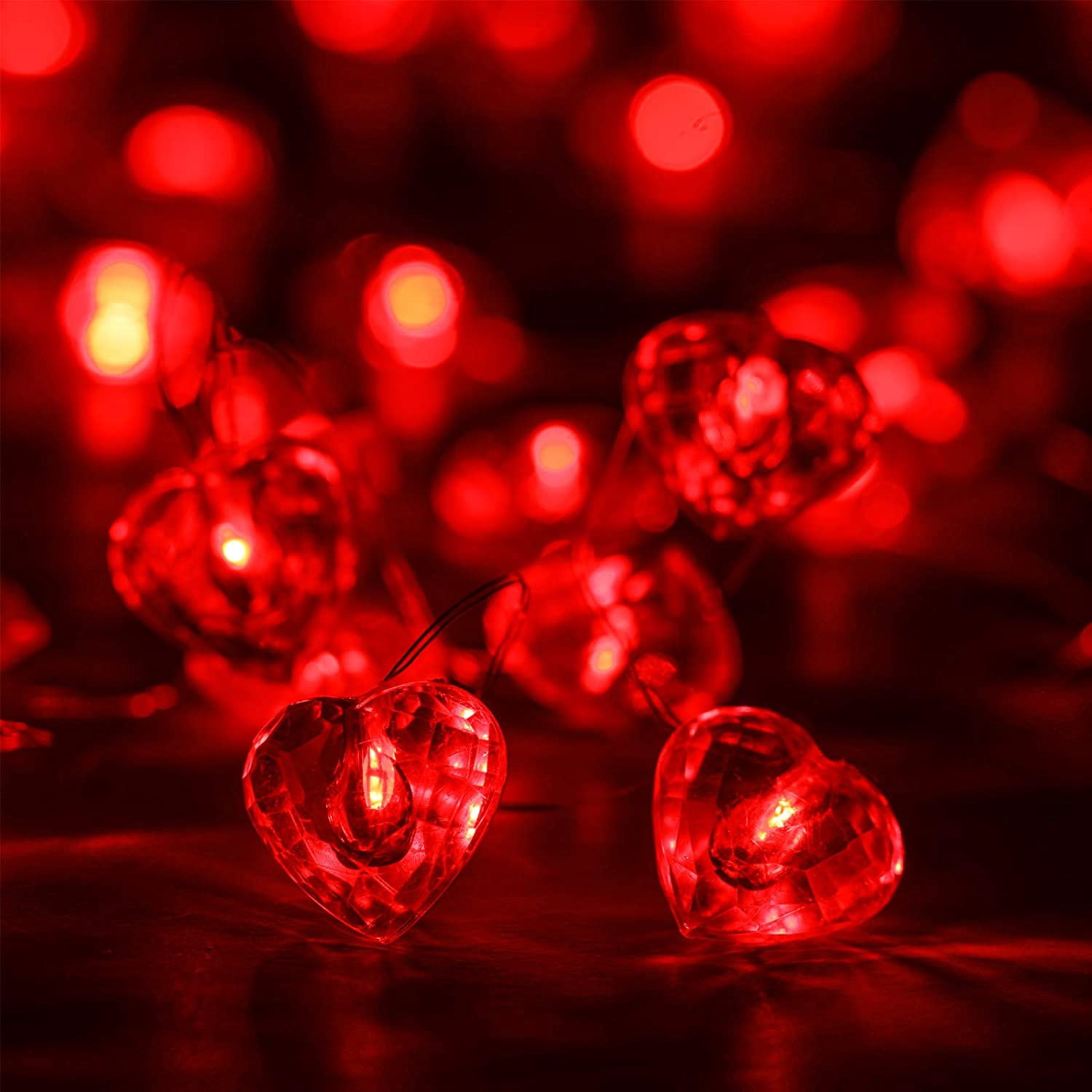 Asisol Red Heart Fairy String Lights 16.5ft 50 LED Batter Powered Heart ...