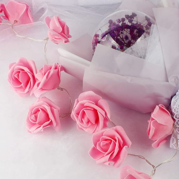 Asisol Rose String Lights Indoor Outdoor 6.5ft 20 LED Battery Operated Valentine's Day Flower Fairy Lights, for Dorm Room Festival Home Decor (Pink)