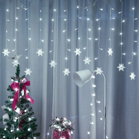 Asisol Window Curtain String Lights 11.5ft 96 LED Christmas Fairy Hanging Lights Plug in 8 Modes Window Lights with 16 Drops for Indoor Outdoor Party Home Decorations (Cool White)