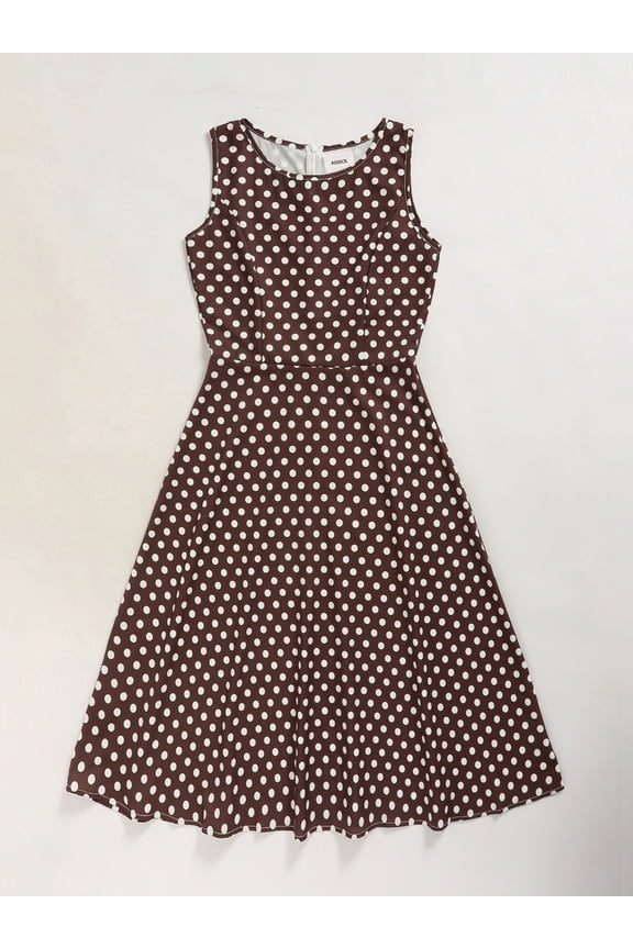 Women's Polka Dot Retro Vintage Style Cocktail Party Swing Dress, S