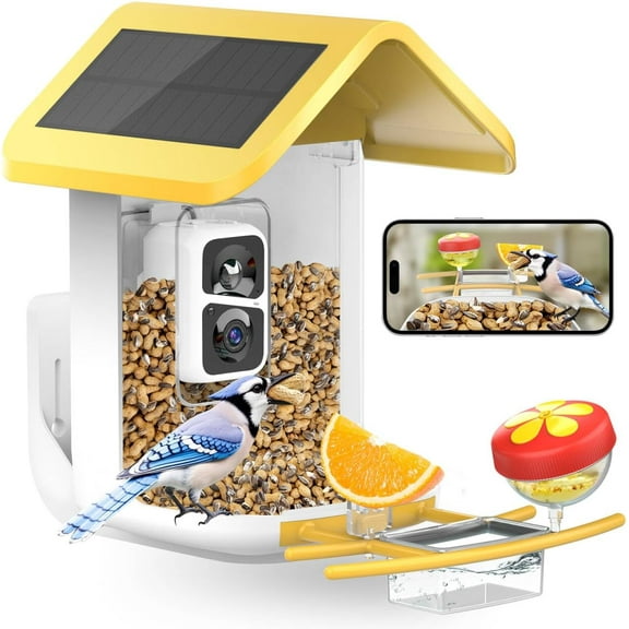 Asivwid Bird Feeder with Camera, Smart Bird Camera with Solar Panel, AI Identify 10000+ Species, - Auto Capture Videos, Gifts for Birdlovers Mom Dad