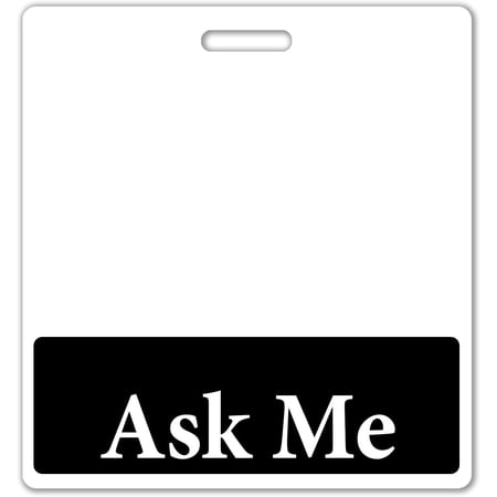 Ask Me Badge Buddy - Horizontal Customer Service ID Backer - Heavy Duty Role Identifier for Retail Floaters, Event Staff & Concierge - Oversized Badge Holder - USA Printed (Black)