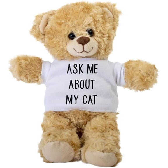 Ask me about my Cat Teddy Bear, Gift Stuffed Animal, Plush Teddy Bear with Tee, Welcoming Baby Gift, Gift for Her, Gift for Newborn, Cute Birthday Basket