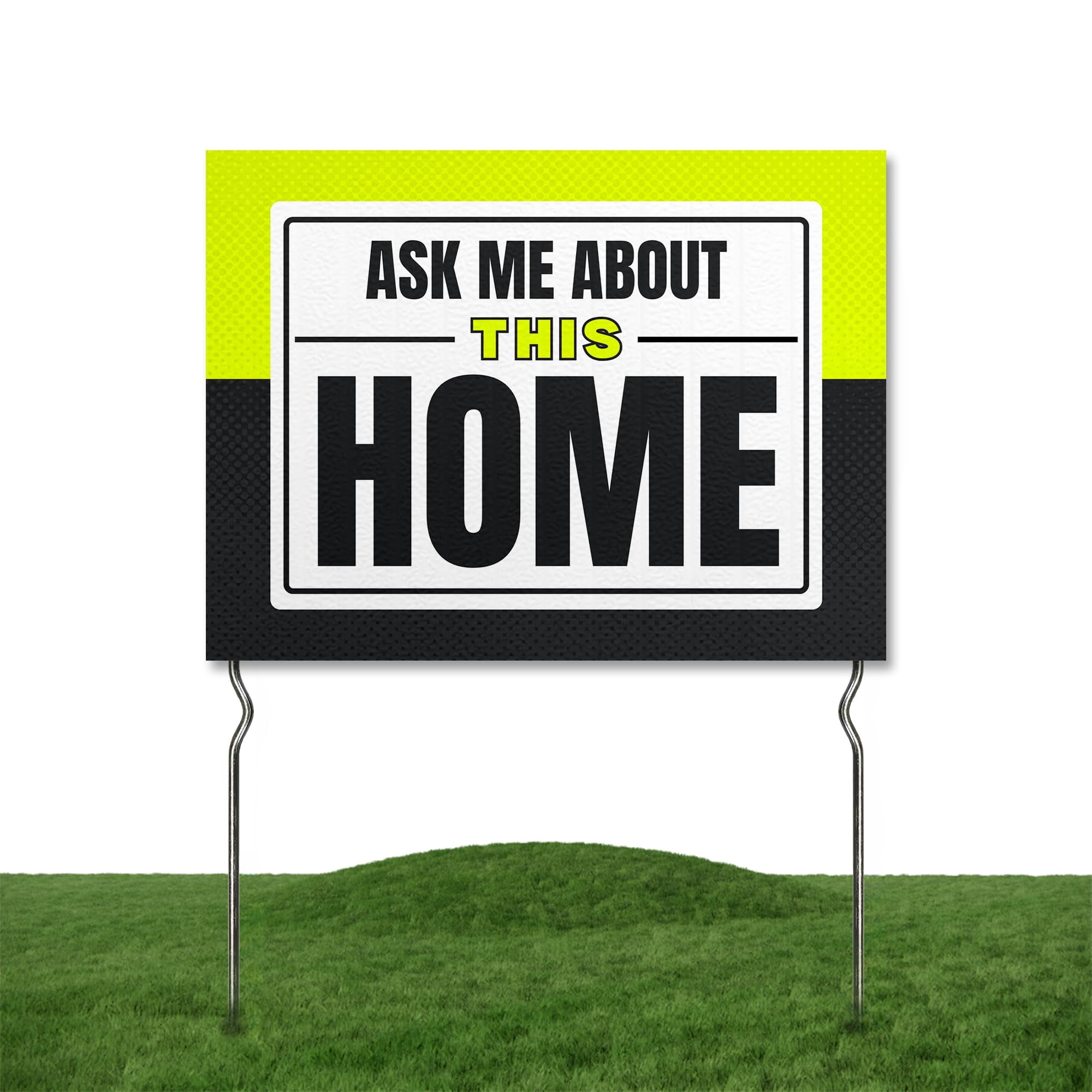 Ask Me About This Home! Yard Sign by DC | 24"x18" Double Sided Real Estate Garden Sign with 13” Metal Stakes | Outdoor Signs Waterproof for Lawn, Patio, Sidewalk & House | Set of 2 | Made in USA