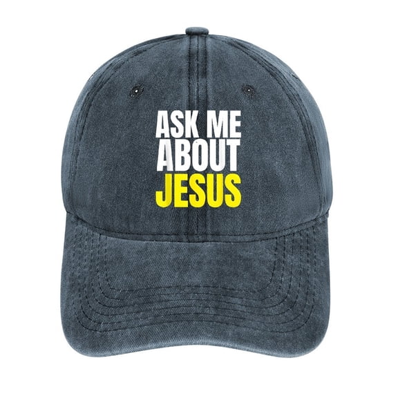 Ask Me About Jesus Navy Baseball Cap for Men Women, Adjustable Snapback Hats Cotton Hat