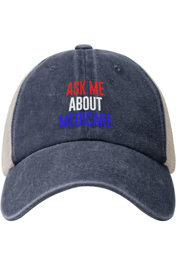 Ask Me About Medicare Gifts Cowboy Hat Men Vintage Mesh Baseball Cap Women Dad Hat Sun Hat Trucker Hat Black