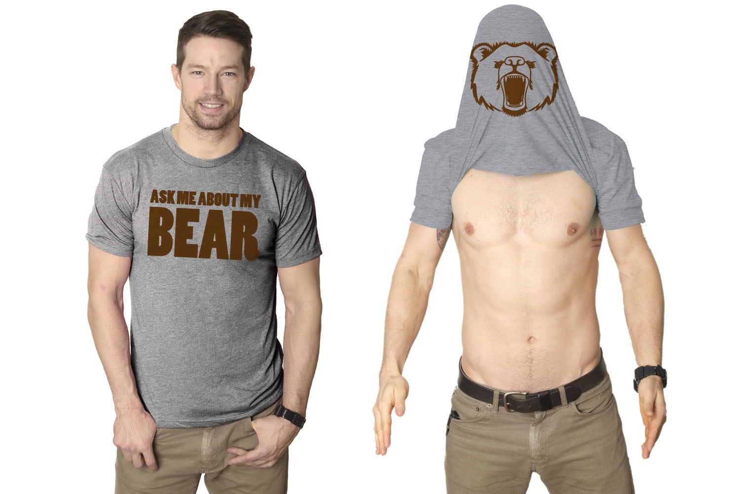 Ask Me About My Angry Bear T Shirt Funny Bear Flip Shirt Bears Flipover Tee  (Heather Grey) - S Graphic Tees