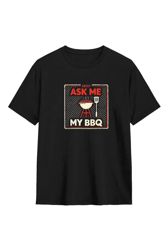 Ask Me About My BBQ Vintage Graphic Tee For Men, BBQ Funny Cotton Short Sleeves T-Shirt