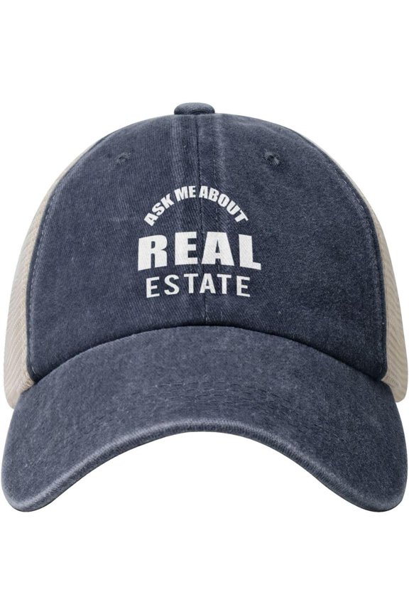 Ask Me About Real Estate Gifts Cowboy Hat Men Vintage Mesh Baseball Cap Women Dad Hat Sun Hat Trucker Hat Black