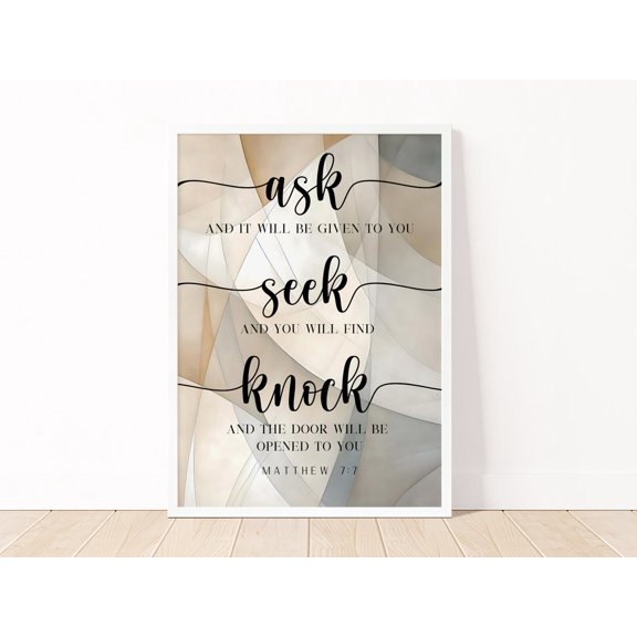 Ask Seek Knock Wall Art Matthew 7 7 Bible Verse Christian Artwork, Unframed Paper Poster 8x10in
