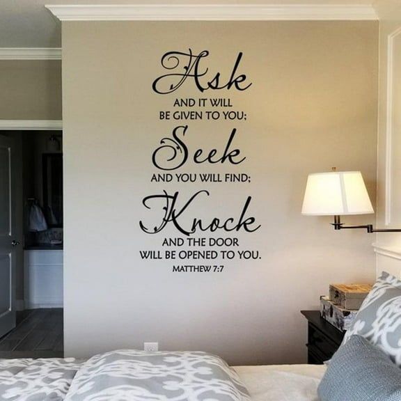 Ask Seek Knock Wall Decal Matthew 7:7 Christian Scripture Words Wall Sticker Bible Scripture Wall Decor Vinyl Room Decor 76x42cm