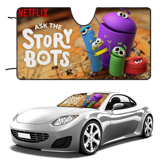 Ask The Storybots-theme Windshield Sun Shade Front Protector Folding Car Sun Visor Blocks Uv Rays Keeps Your Vehicle Cool56in*30in(140cm*76cm)