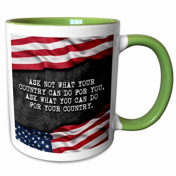 3drose, Ask What You Can Do for Your Country. Patriotic Kennedy Quote., 11oz Two-tone Green Mug