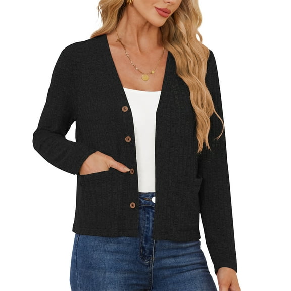 AskLazy Women's Open Front Cardigan Casual Loose Lightweight Cardigans Sweater,US Size,Black,M