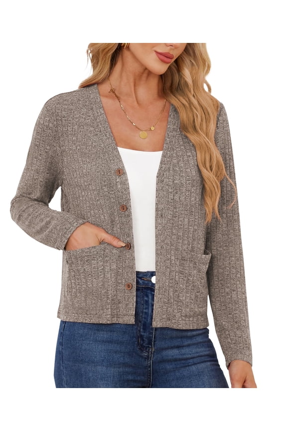 Women's Open Front Cardigan Casual Loose Lightweight Cardigans Sweater,US Size,Brown,L