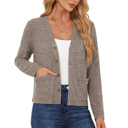 AskLazy Women's Open Front Cardigan Casual Loose Lightweight Cardigans Sweater,US Size,Brown,XXL