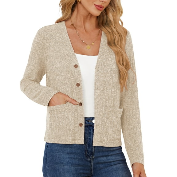 AskLazy Women's Open Front Cardigan Casual Loose Lightweight Cardigans Sweater,US Size,Light Apricot,XL